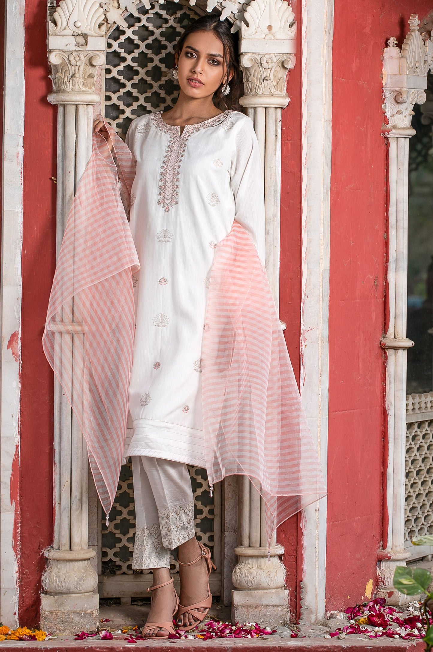 Stitched 2 Piece Embroidered Cotton Silk Suit