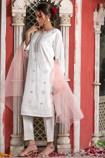 Stitched 2 Piece Embroidered Cotton Silk Suit