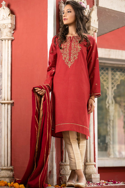 Stitched 2 Piece Cotton Zari Embroidered Suit