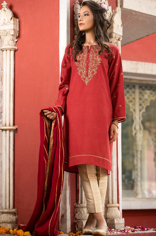 Stitched 2 Piece Cotton Zari Embroidered Suit