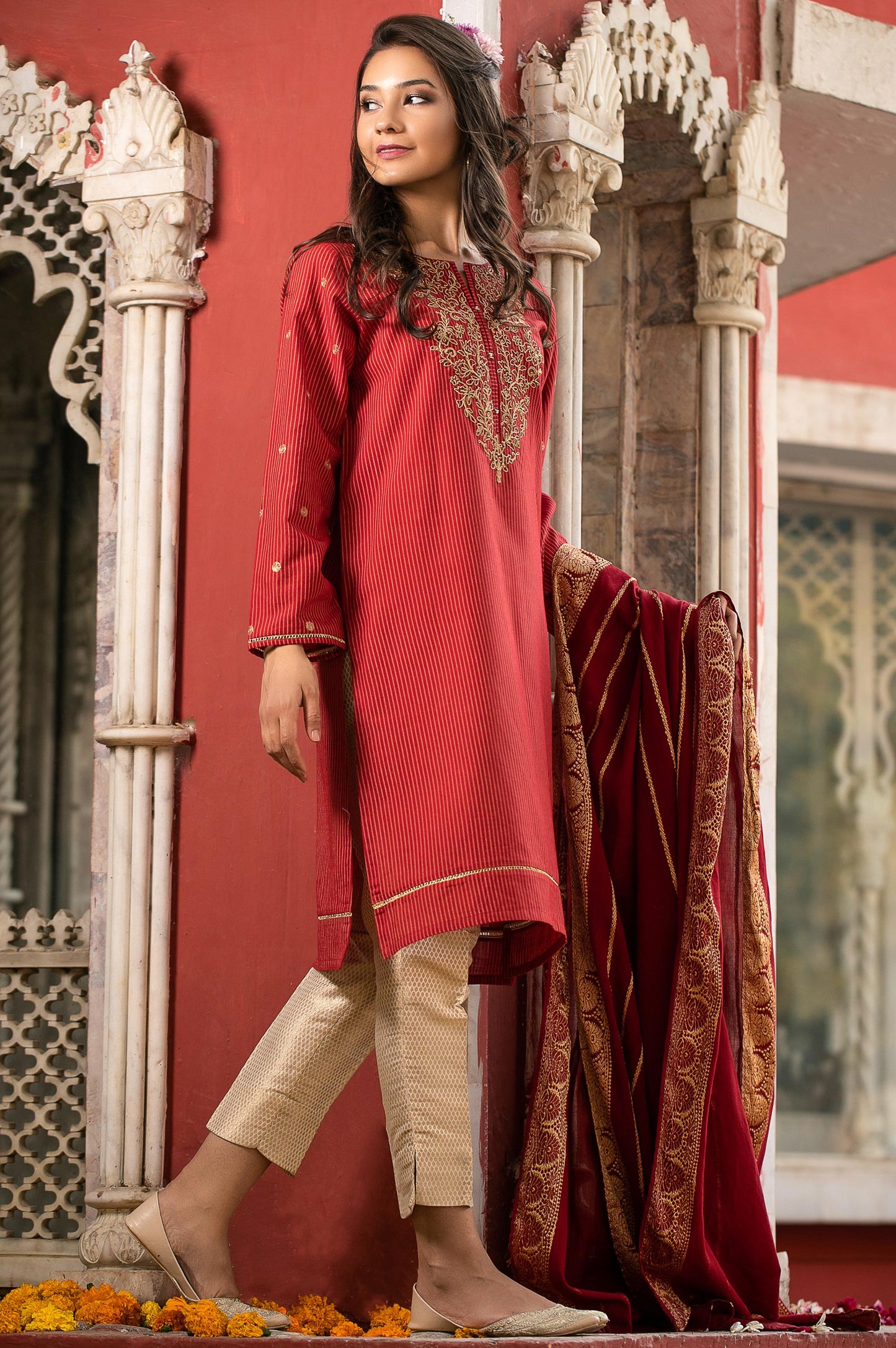 Stitched 2 Piece Cotton Zari Embroidered Suit