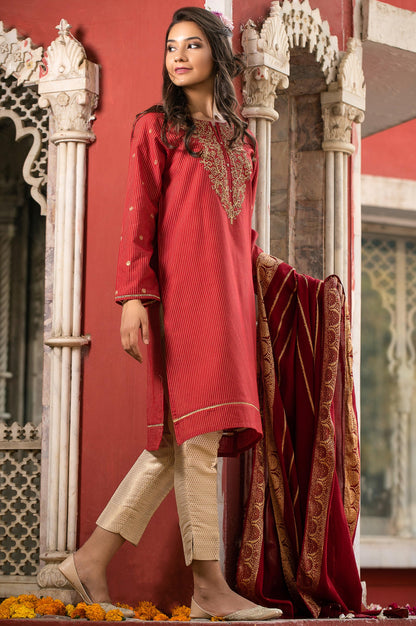 Stitched 2 Piece Cotton Zari Embroidered Suit