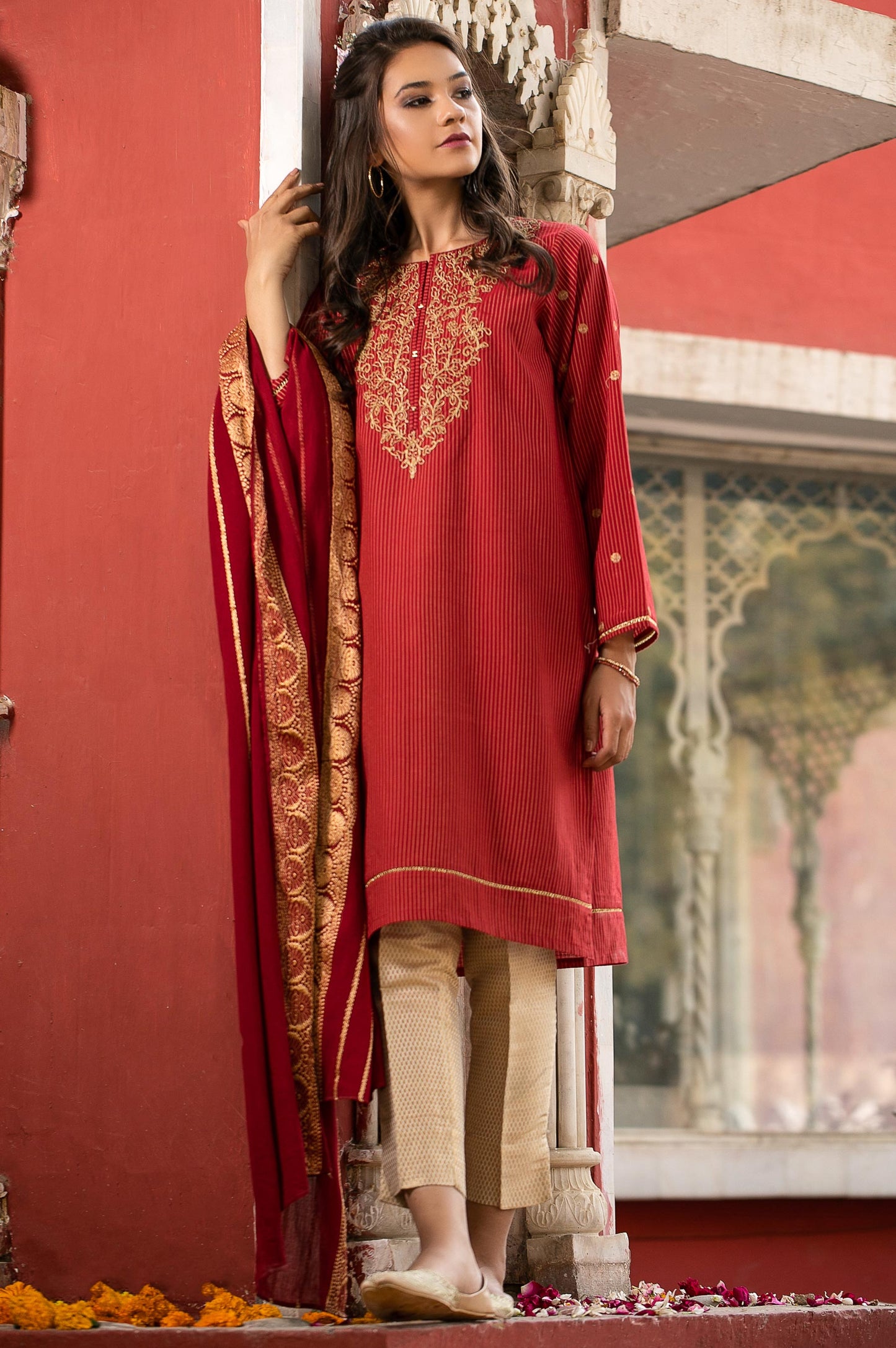 Stitched 2 Piece Cotton Zari Embroidered Suit