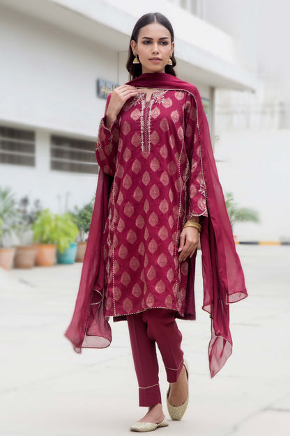 Stitched 2 Piece Jacquard Embroidered Suit