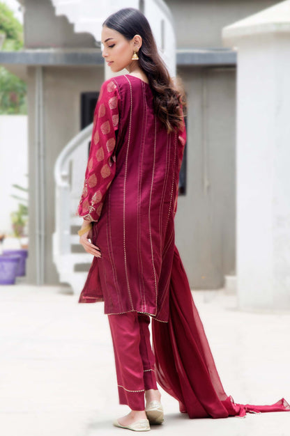 Stitched 2 Piece Jacquard Embroidered Suit