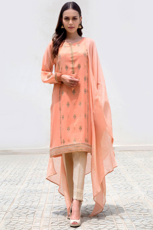 Stitched 2 Piece Kundan Net Embroidered Suit