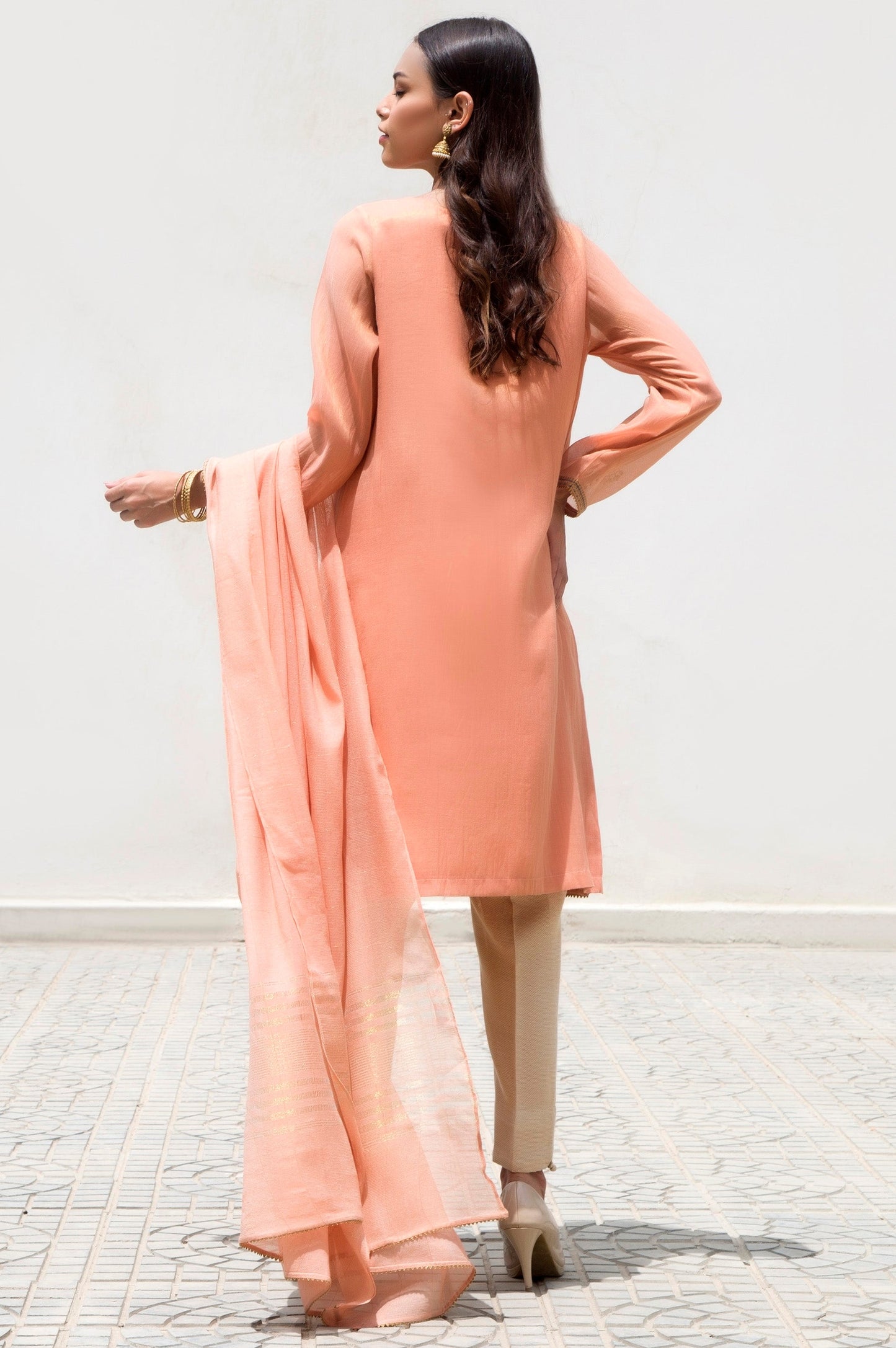 Stitched 2 Piece Kundan Net Embroidered Suit