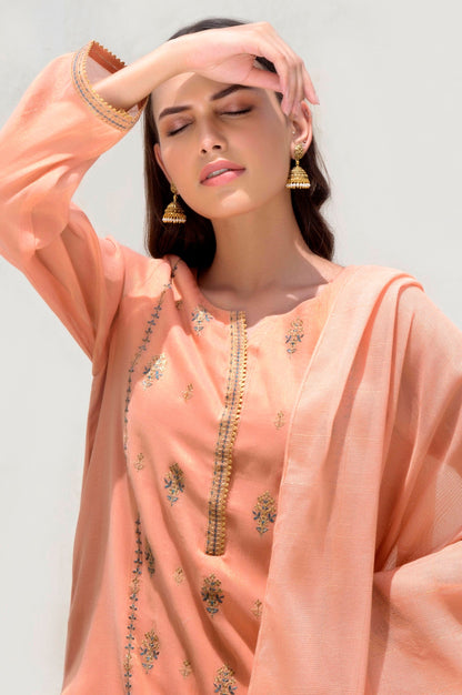 Stitched 2 Piece Kundan Net Embroidered Suit