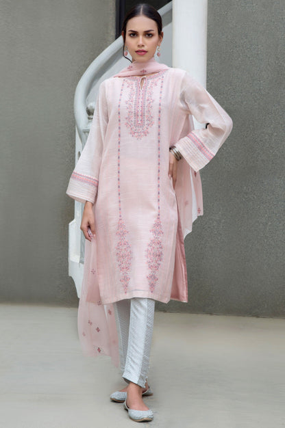 Stitched 2 Piece Slub Net Embroidered Suit