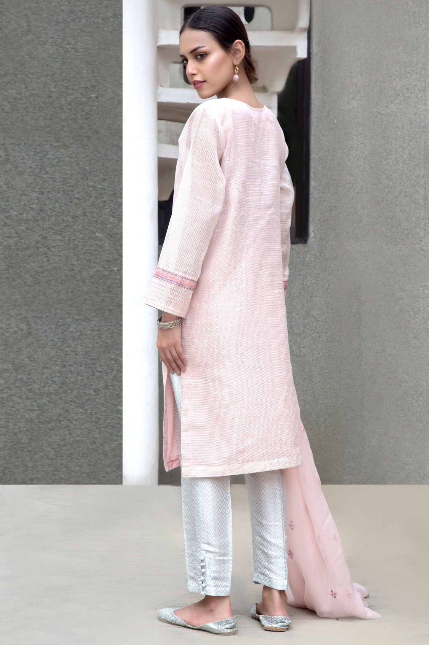 Stitched 2 Piece Slub Net Embroidered Suit