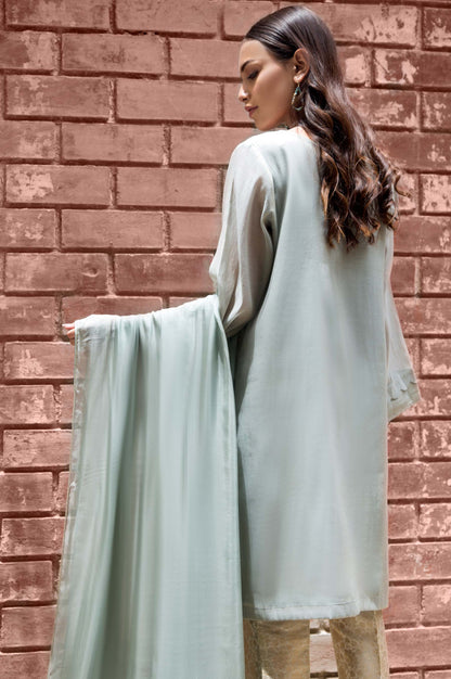 Stitched 2 Piece Kundan Net Embroidered Suit