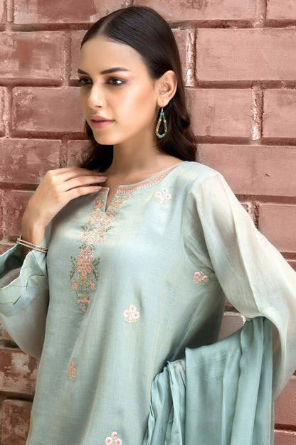 Stitched 2 Piece Kundan Net Embroidered Suit