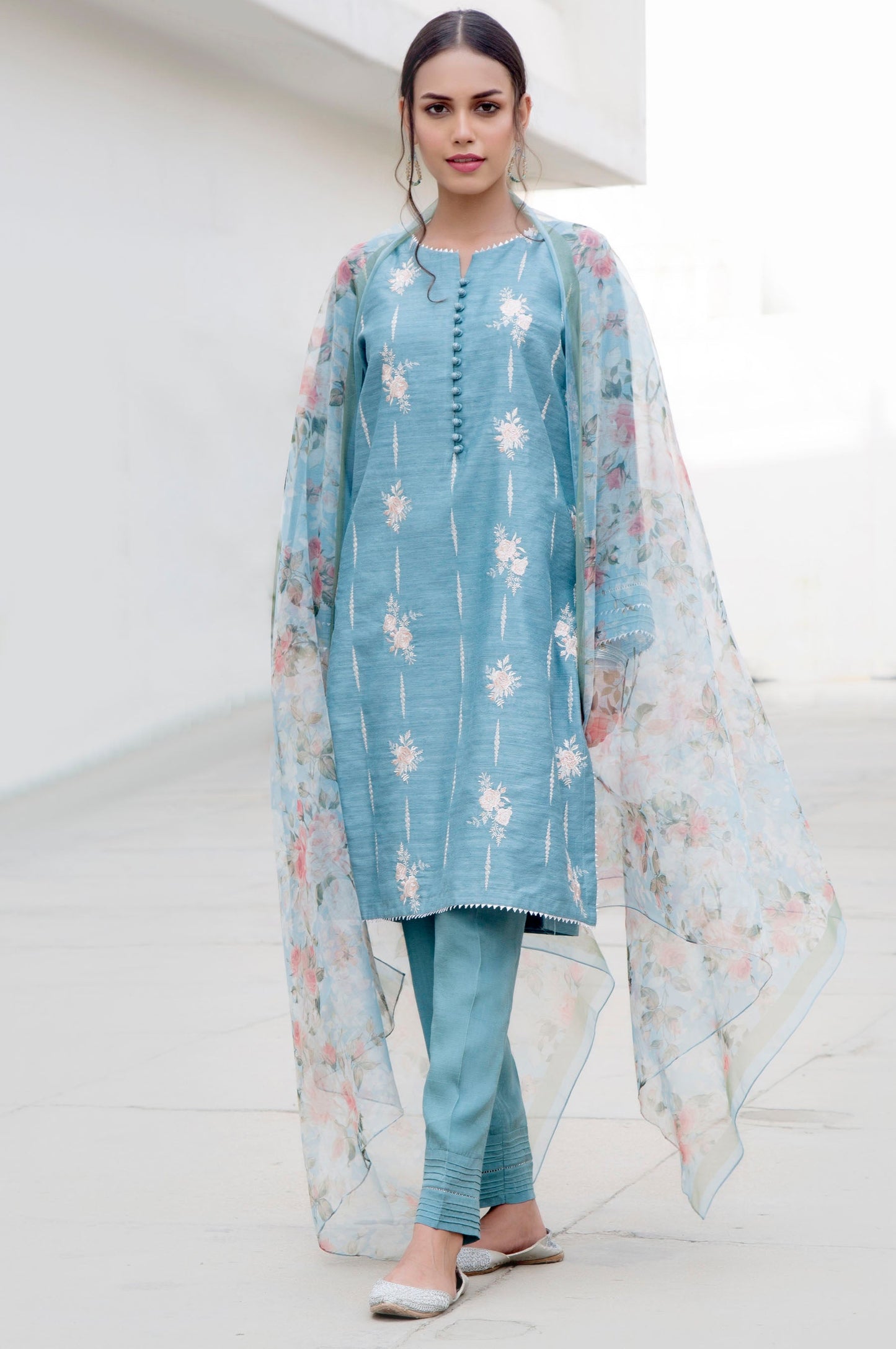 Stitched 2 Piece Slub Raw Silk Embroidered Suit