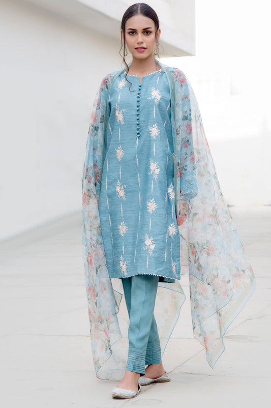 Stitched 2 Piece Slub Raw Silk Embroidered Suit