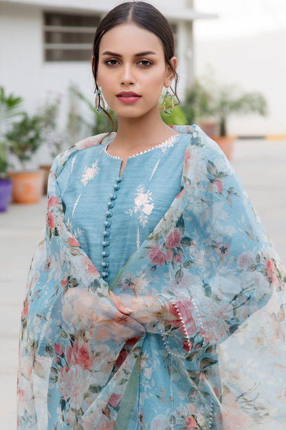 Stitched 2 Piece Slub Raw Silk Embroidered Suit