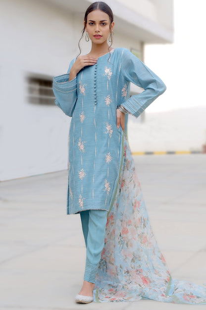 Stitched 2 Piece Slub Raw Silk Embroidered Suit