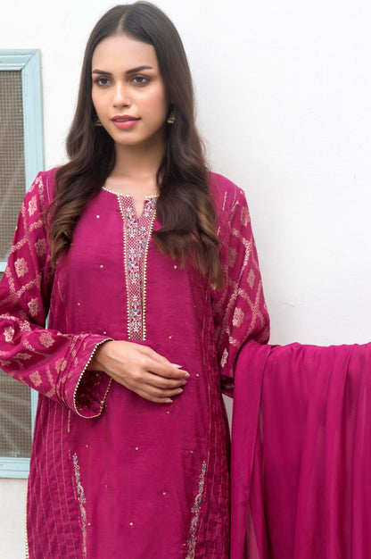 Stitched 2 Piece Jacquard Embroidered Shirt