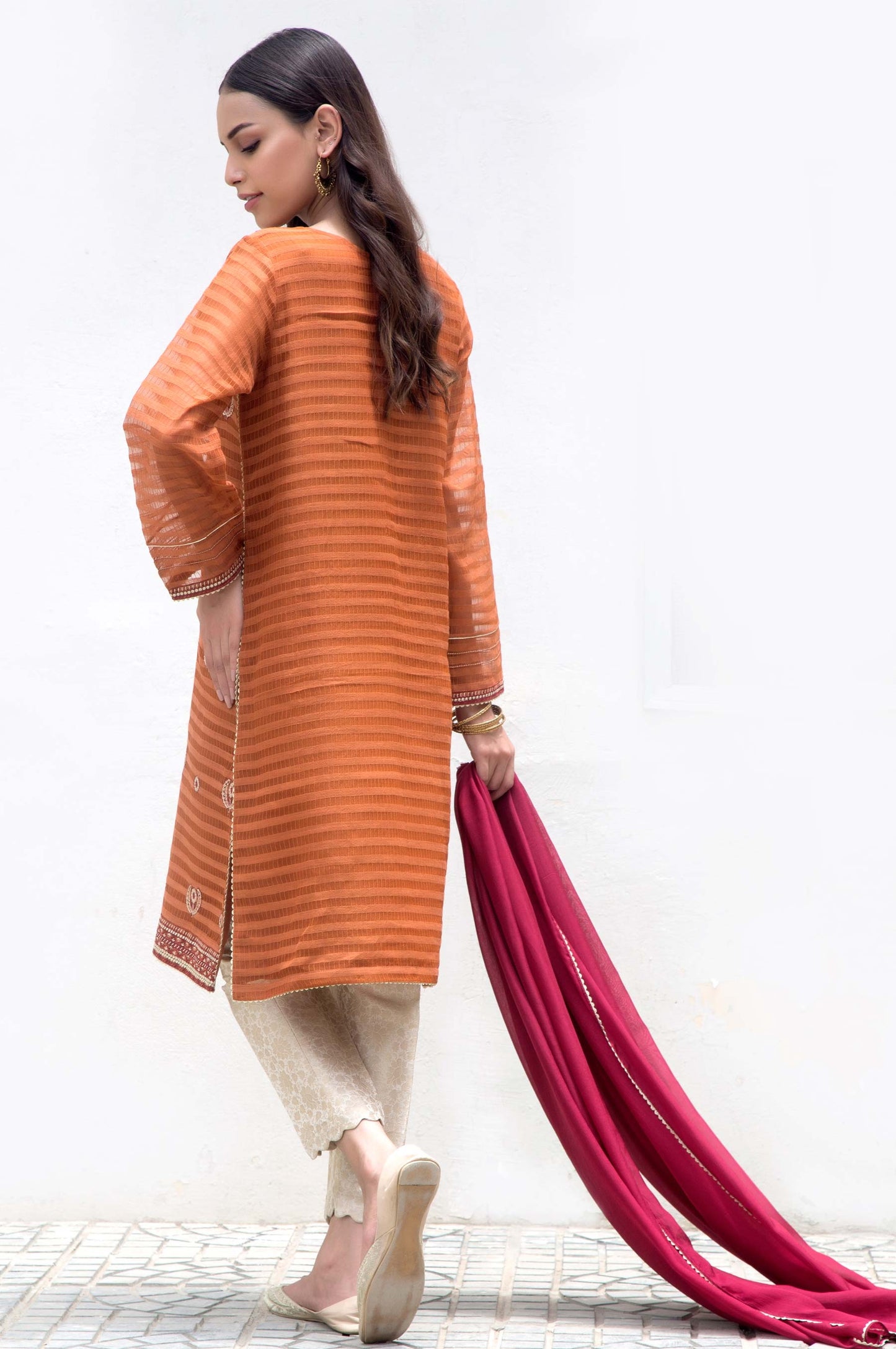 Stitched 2 Piece Stripe Karandi Embroidered Suit
