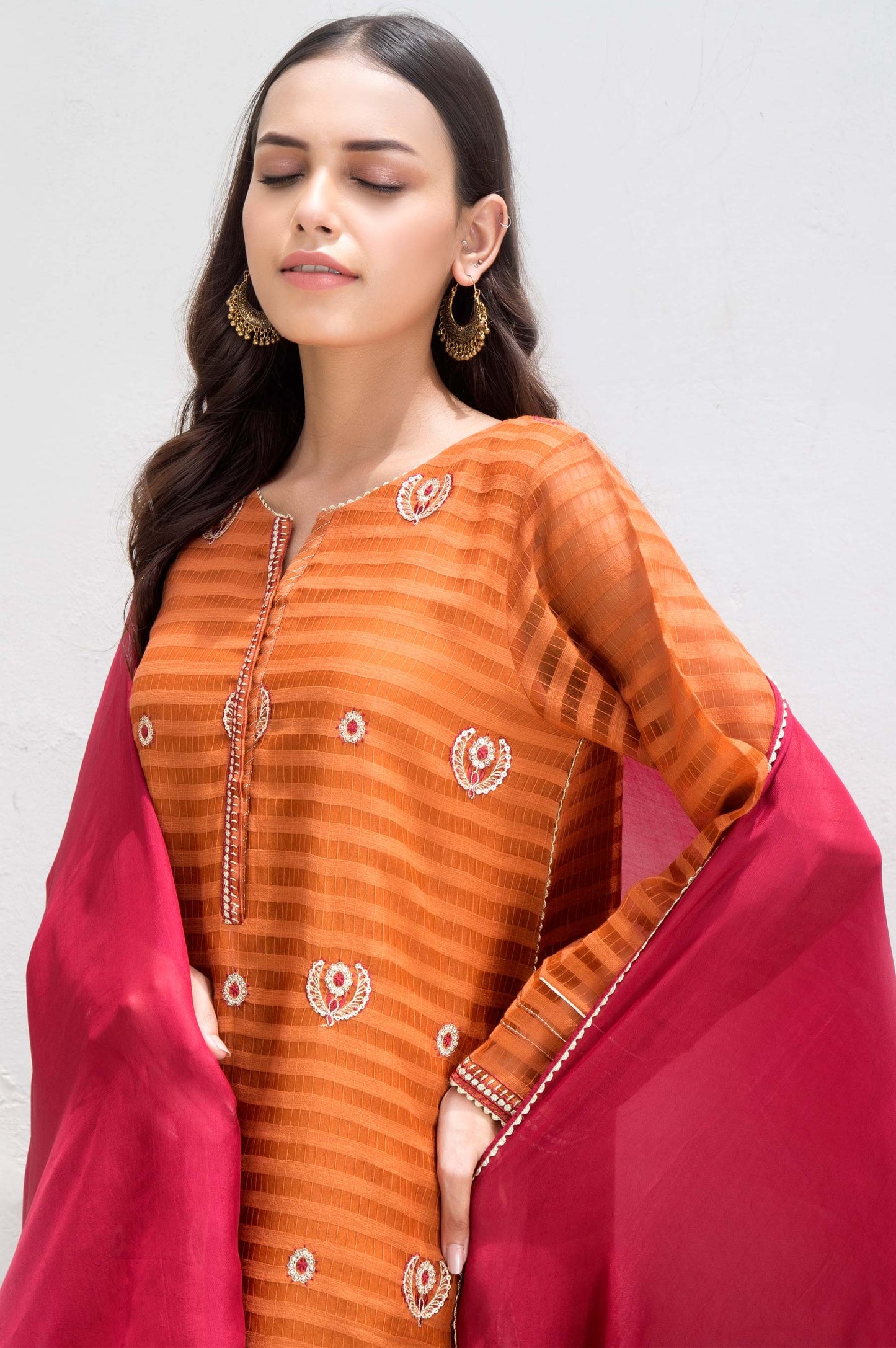 Stitched 2 Piece Stripe Karandi Embroidered Suit