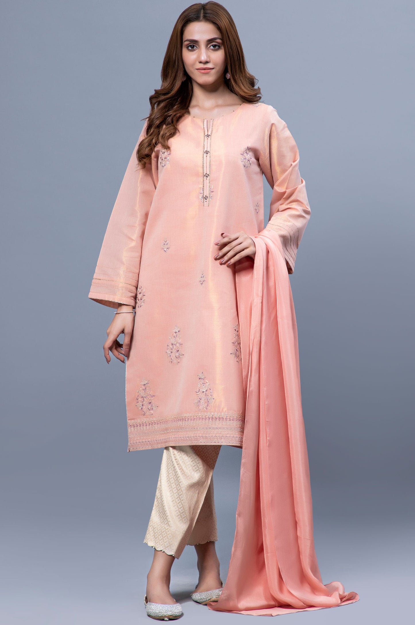 Stitched 2 Piece Mysuri Net Embroidered Suit