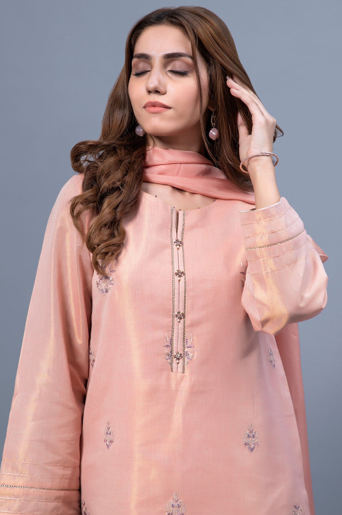 Stitched 2 Piece Mysuri Net Embroidered Suit