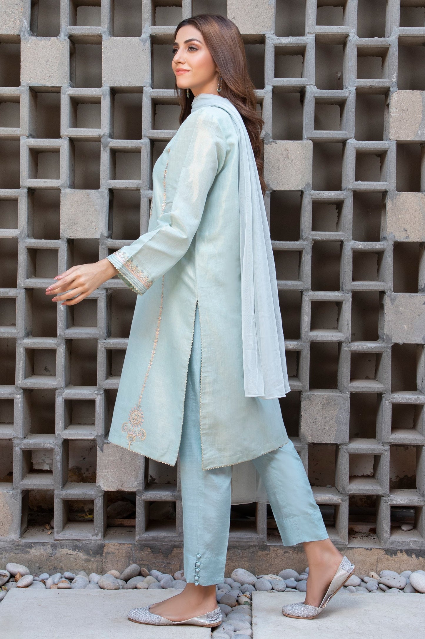 Stitched 2 Piece Mysuri Net Embroidered Suit