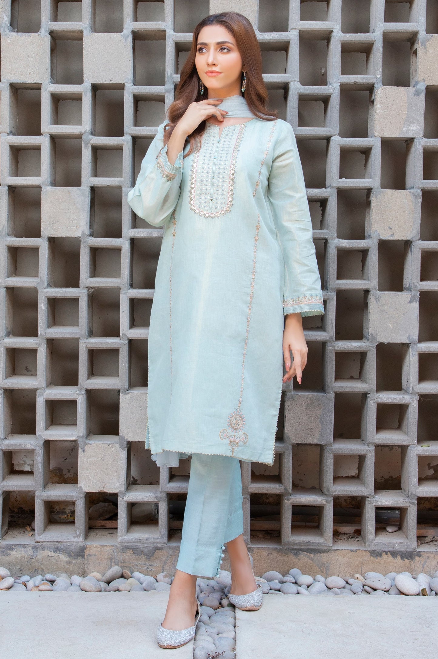 Stitched 2 Piece Mysuri Net Embroidered Suit