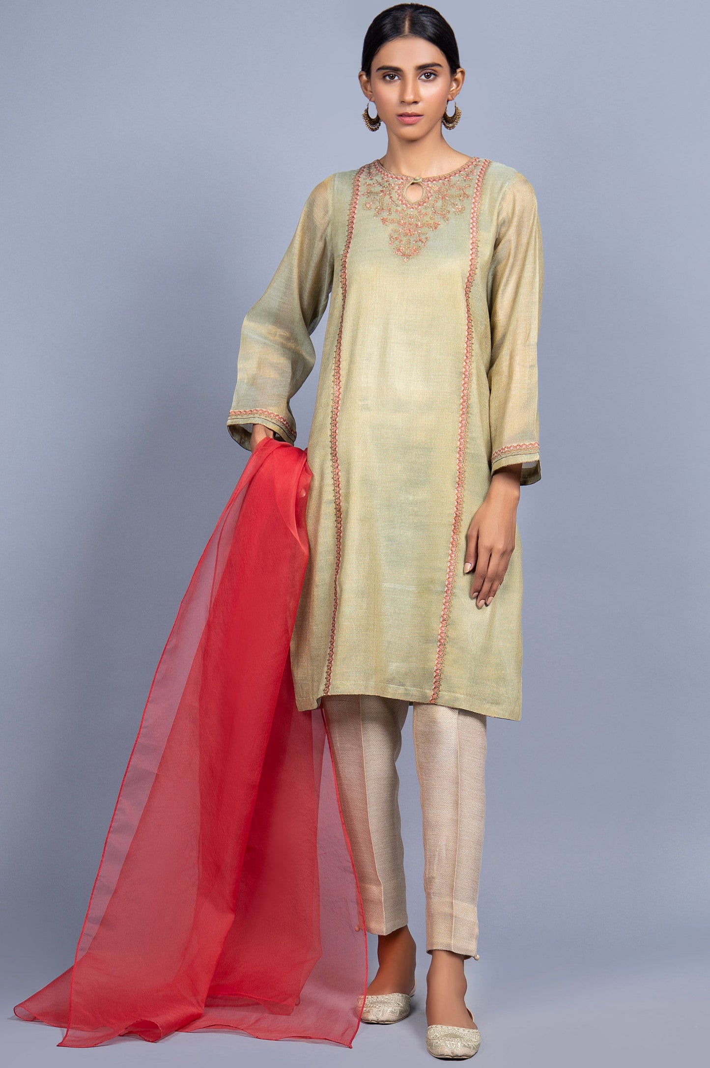 Stitched 2 Piece Mysuri Net Embroidered Suit