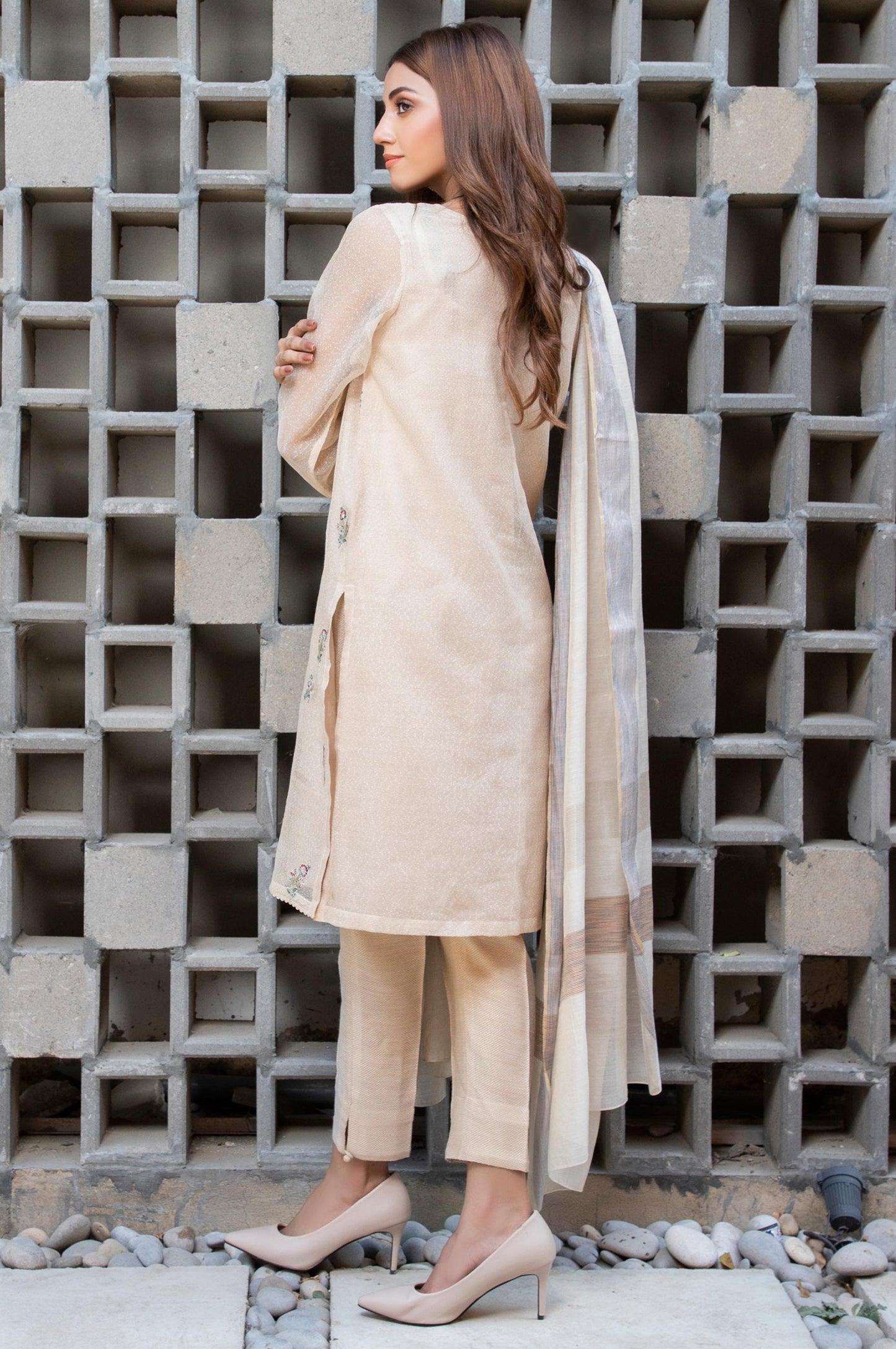 Stitched 2 Piece Karandi Net Embroidered Suit