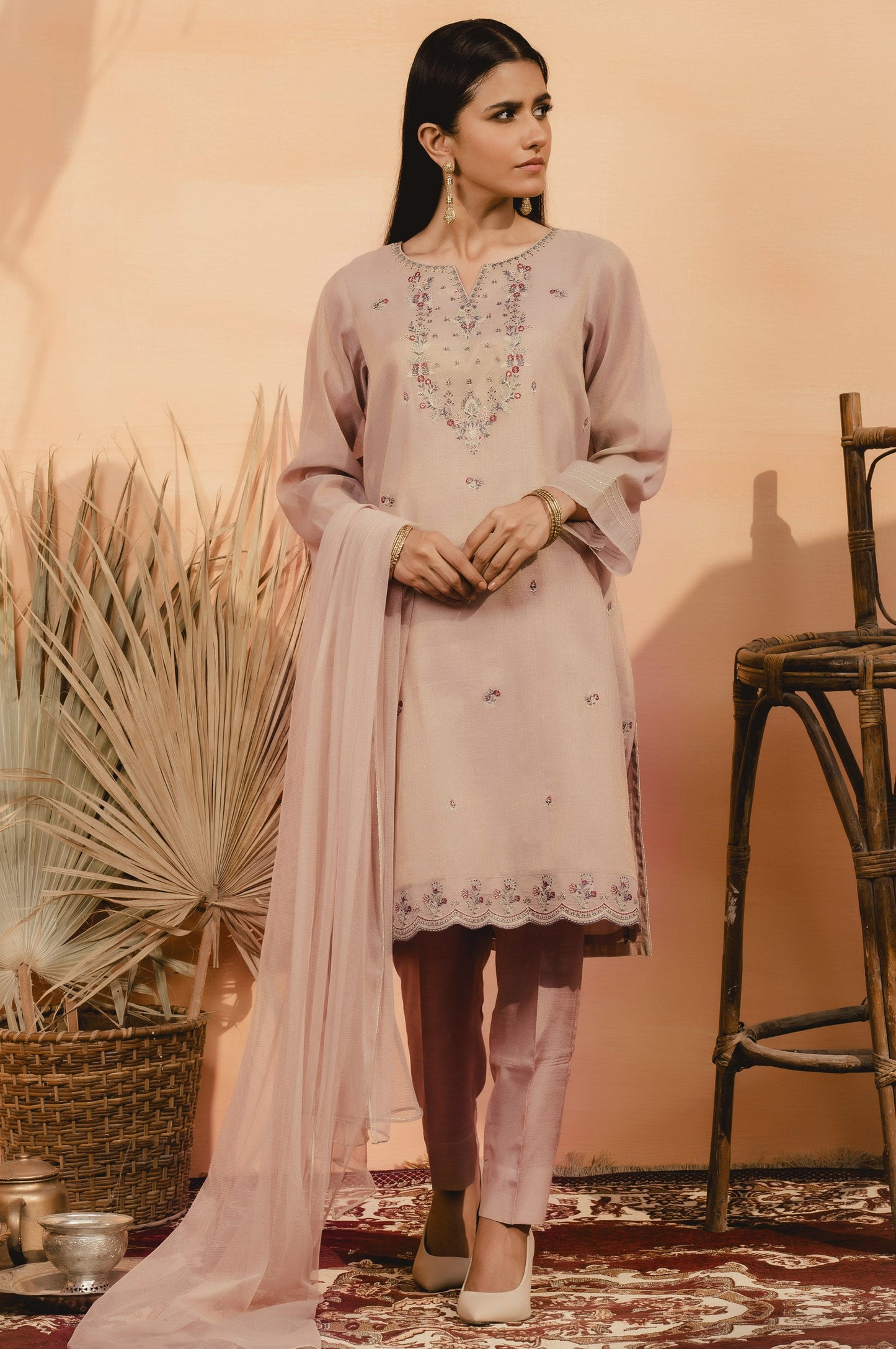 Stitched 2 Piece Mysuri Net Embroidered Suit
