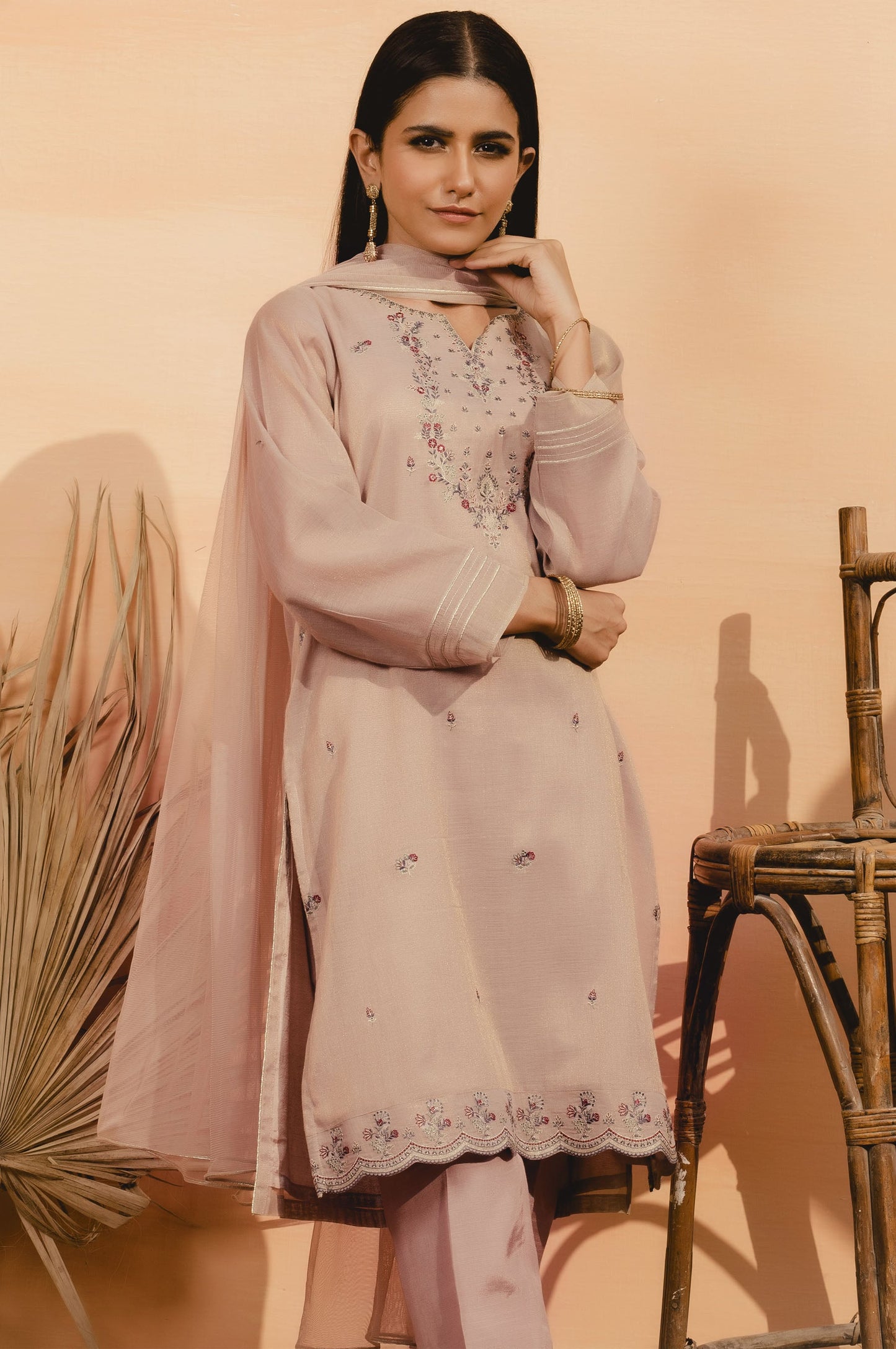 Stitched 2 Piece Mysuri Net Embroidered Suit