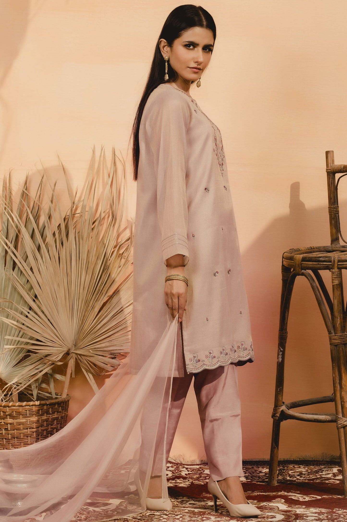 Stitched 2 Piece Mysuri Net Embroidered Suit