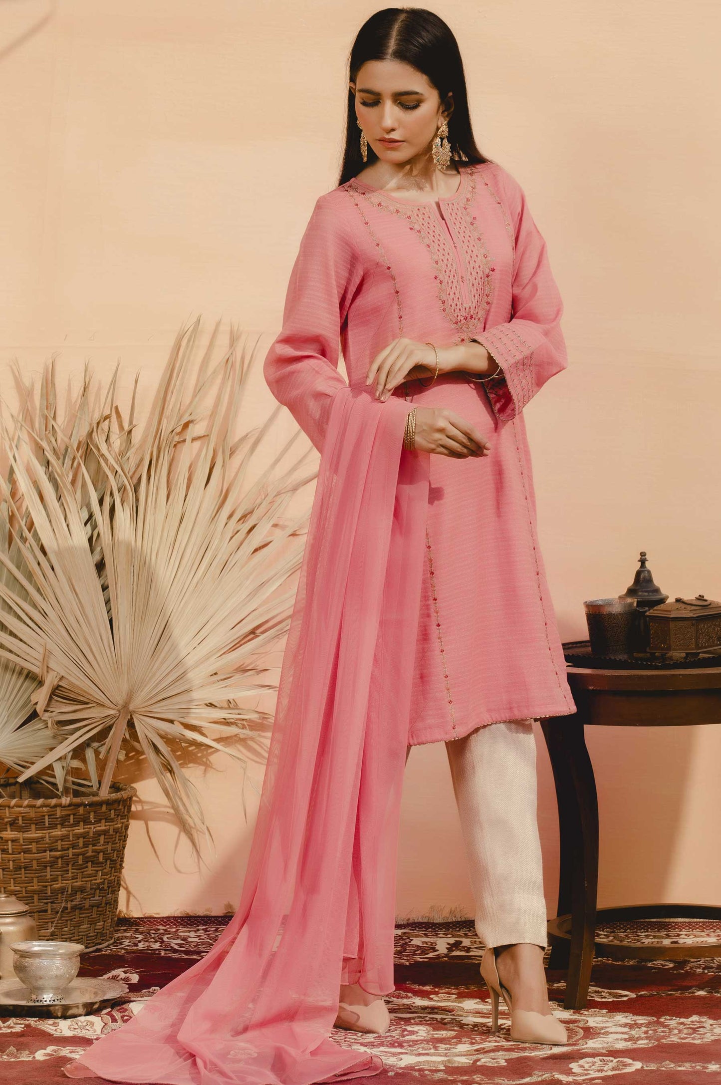 Stitched 2 Piece Striped Karandi Embroidered Suit