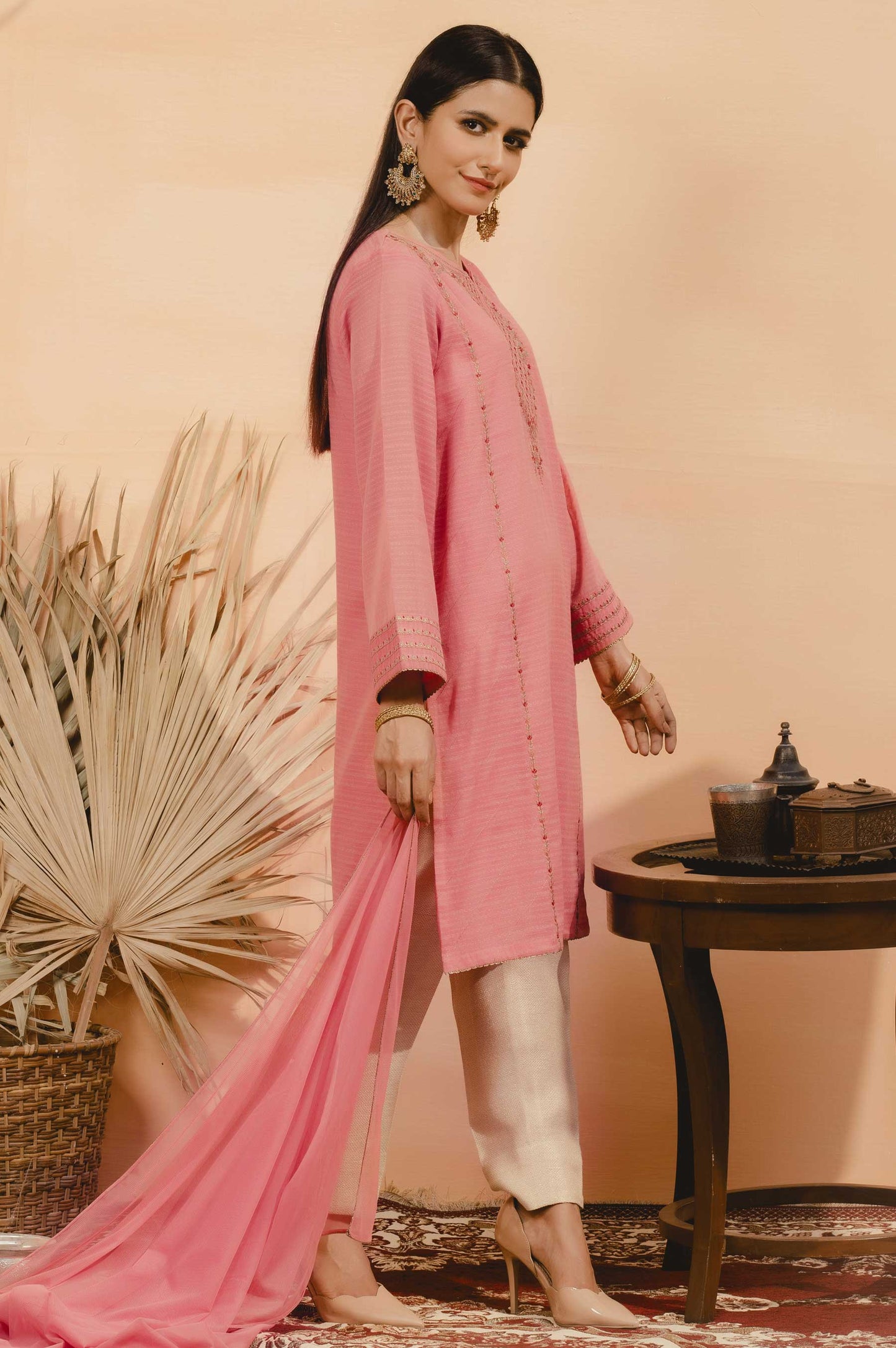 Stitched 2 Piece Striped Karandi Embroidered Suit