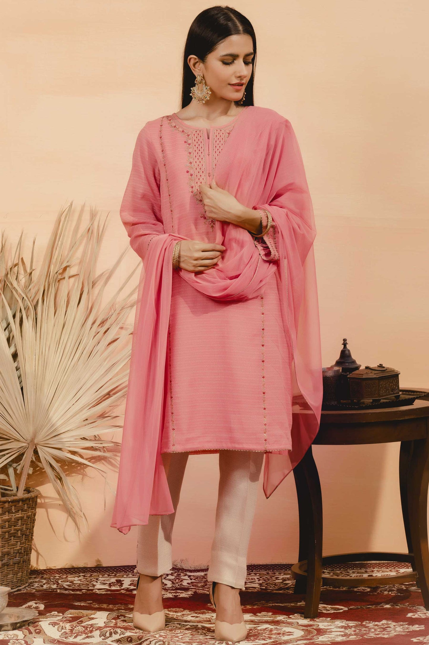 Stitched 2 Piece Striped Karandi Embroidered Suit