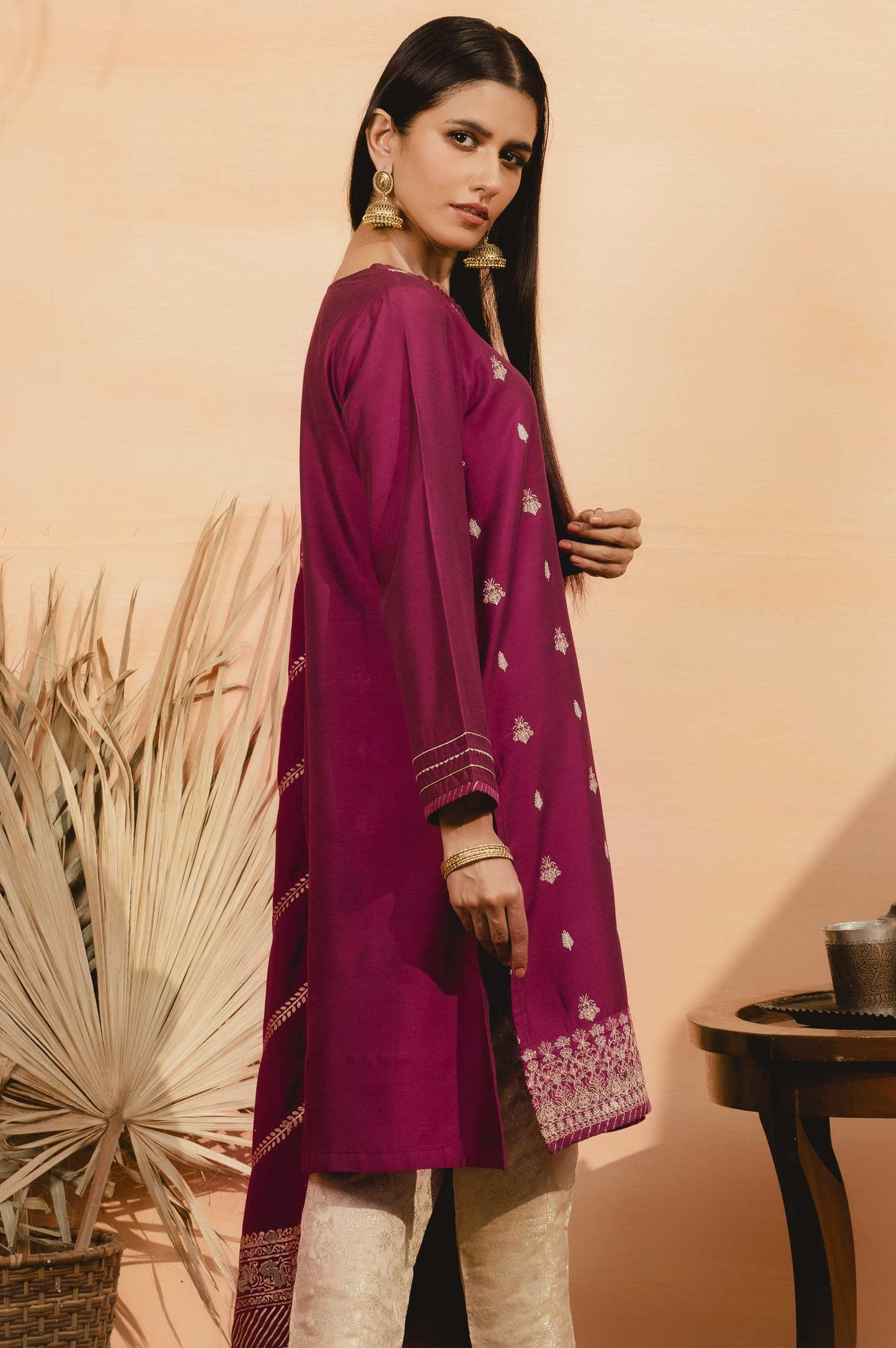 Stitched 2 Piece Raw Silk Embroidered Suit