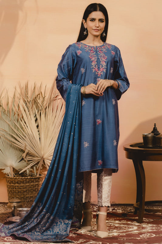 Stitched 2 Piece Raw Silk Embroidered Suit