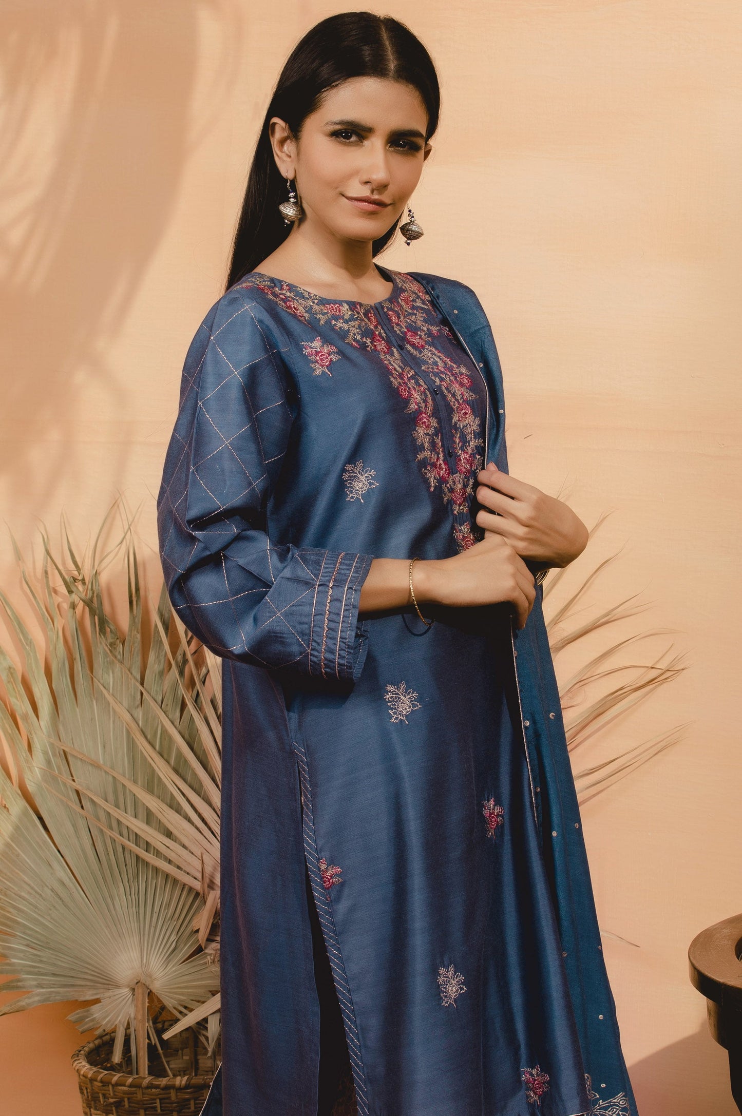 Stitched 2 Piece Raw Silk Embroidered Suit