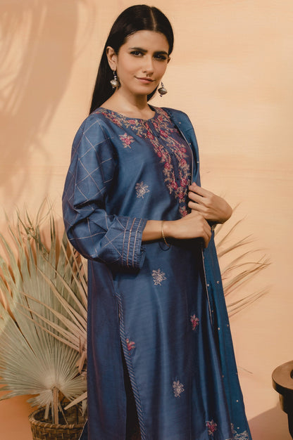 Stitched 2 Piece Raw Silk Embroidered Suit