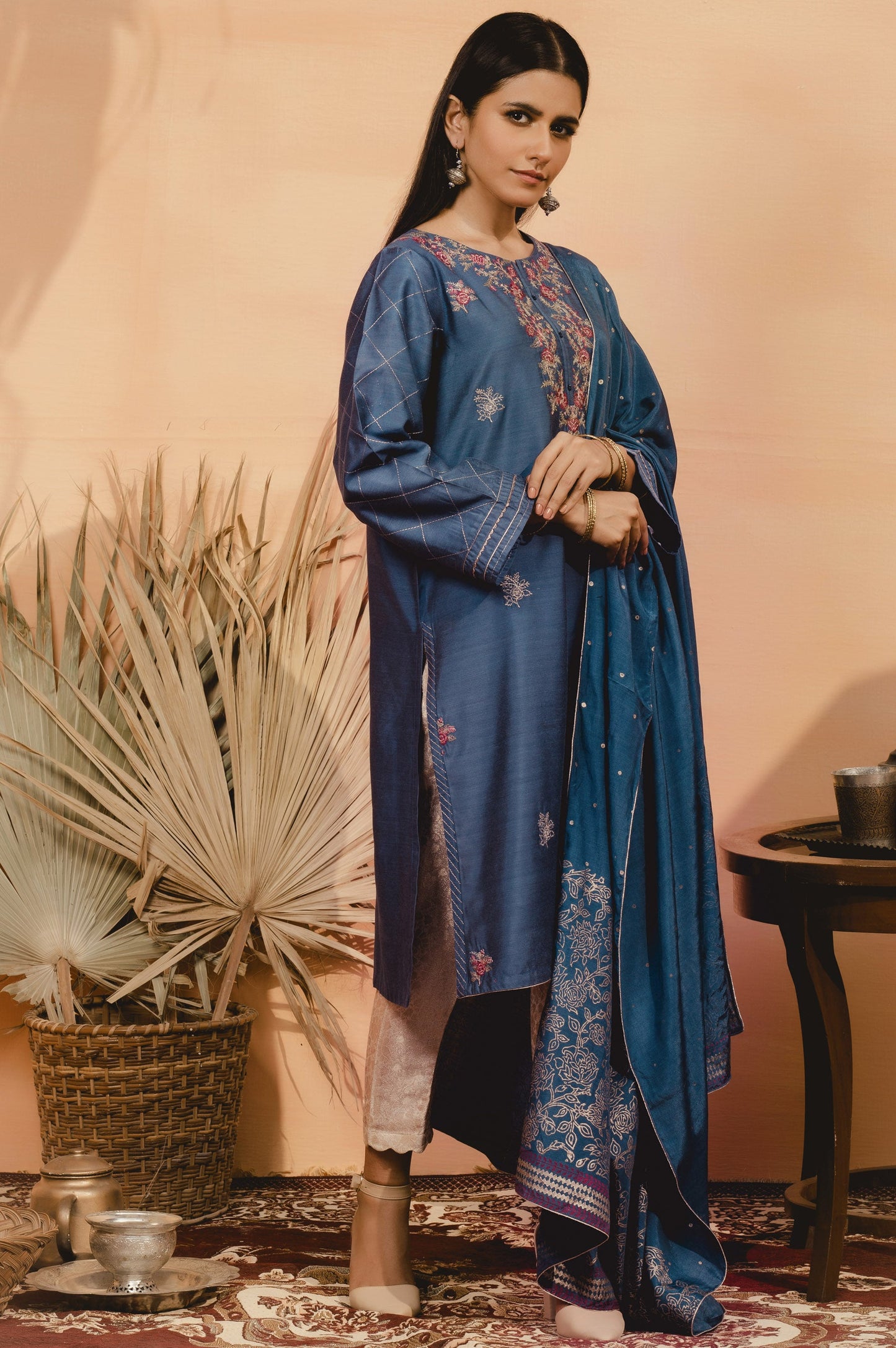 Stitched 2 Piece Raw Silk Embroidered Suit