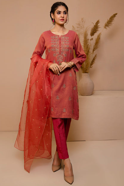 Stitched 2 Piece Zari Khaddi Net Embroidered Suit