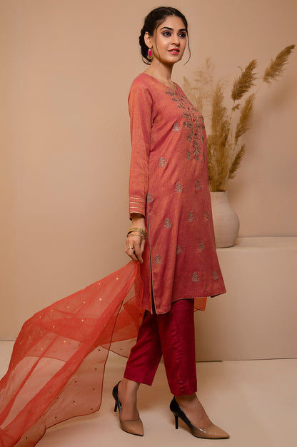 Stitched 2 Piece Zari Khaddi Net Embroidered Suit