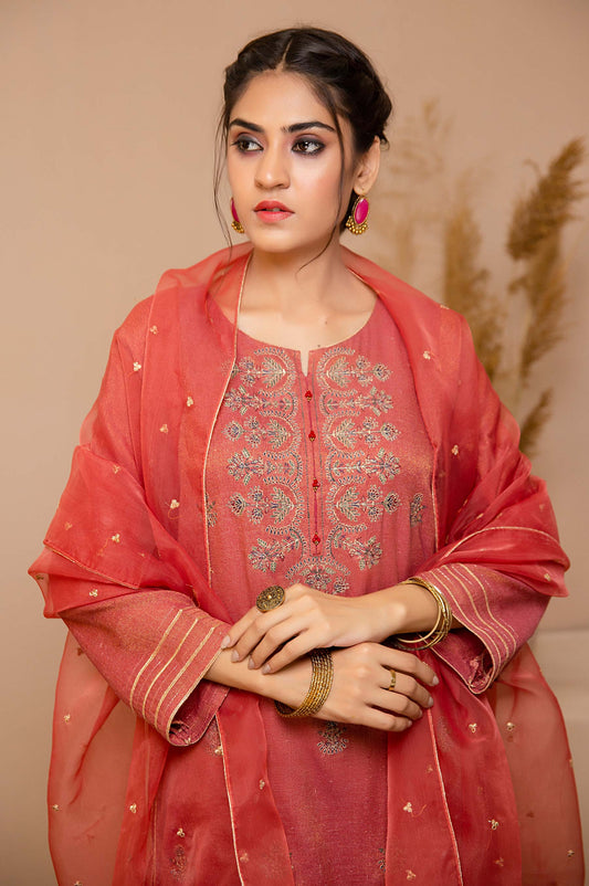 Stitched 2 Piece Zari Khaddi Net Embroidered Suit