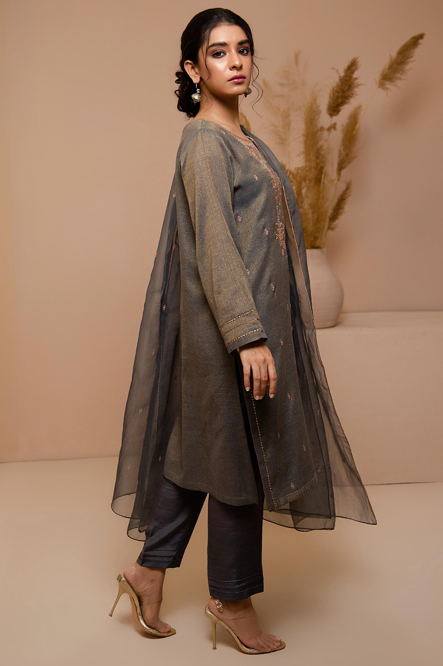 Stitched 2 Piece Zari Khaddi Net Embroidered Suit