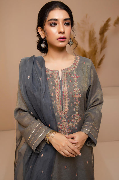 Stitched 2 Piece Zari Khaddi Net Embroidered Suit