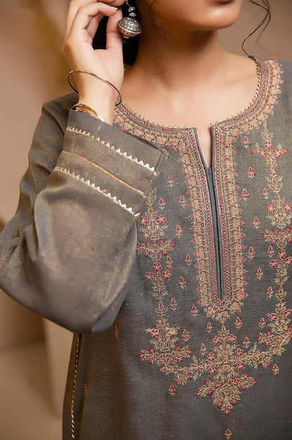 Stitched 2 Piece Zari Khaddi Net Embroidered Suit