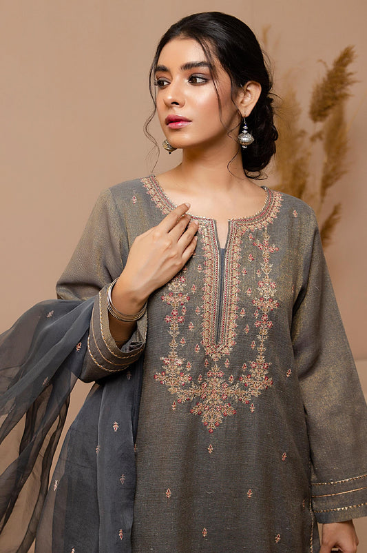 Stitched 2 Piece Zari Khaddi Net Embroidered Suit