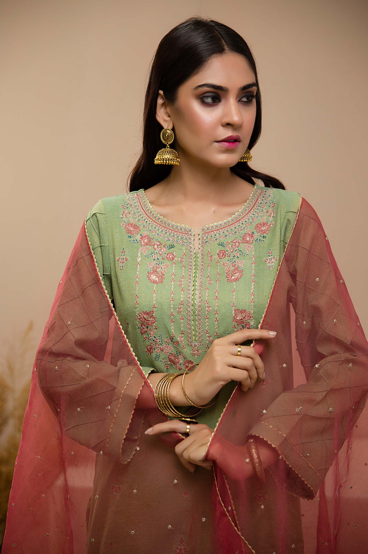 Stitched 2 Piece Zari Khadinet Shirt