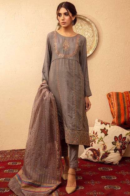 Stitched 2 Piece Raw Silk Embroidered Suit