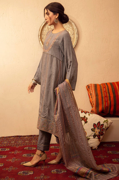 Stitched 2 Piece Raw Silk Embroidered Suit